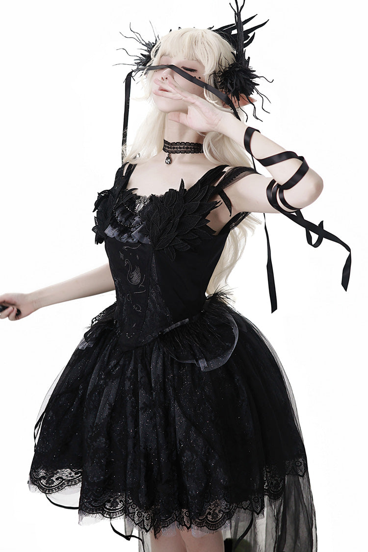 Black Black Swan's Prayer Sleeveless Ruffle Bowknot Gothic Ballet Lolita Jsk Dress