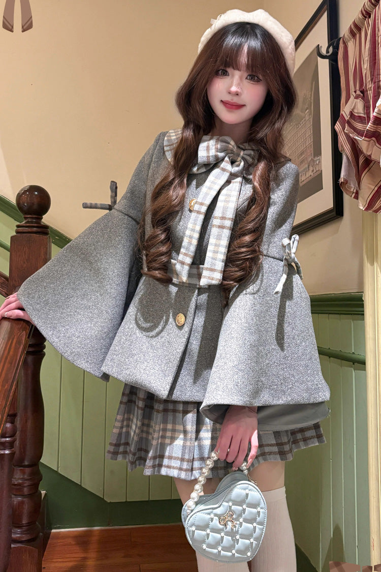 Chestnut Sea Salt Long Trumpet Sleeves Print Ruffle Bowknot Sweet Elegant Lolita Skirt Coat 2 Colors
