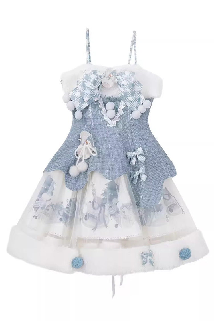 Light Blue Rolling Snowballs Printed Bow Sweet Lolita Jsk Dress Set