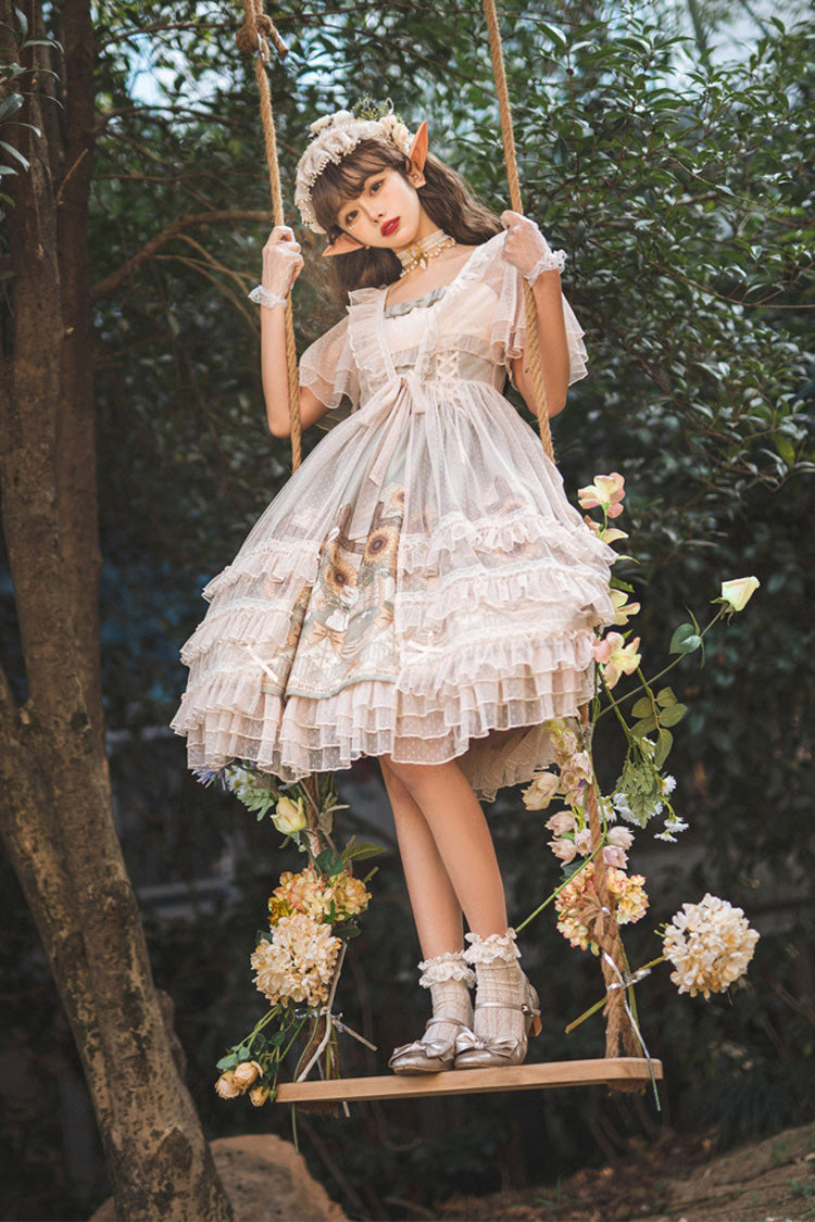 Multi-Color Sleeveless Sunflower Print Elegant and Sweet Lolita Jsk Dress