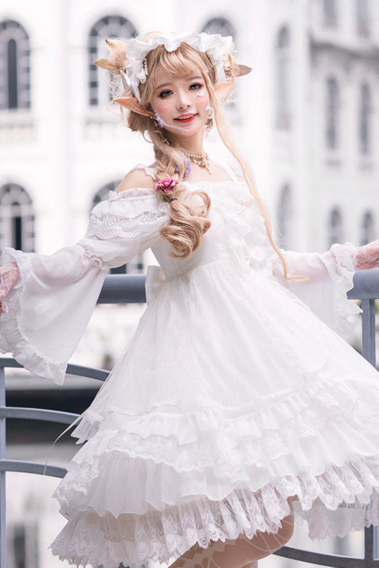 Half Sleeves Lace Stitching Bowknot Hanayome Multi-Layer Gothic Lolita Dress