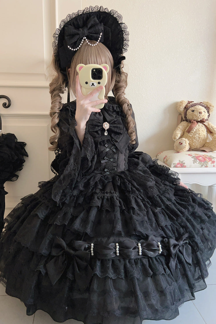 Black Dream Prologue Doll Multi-Layered Bowknot Lace Gothic Princess Lolita Dress