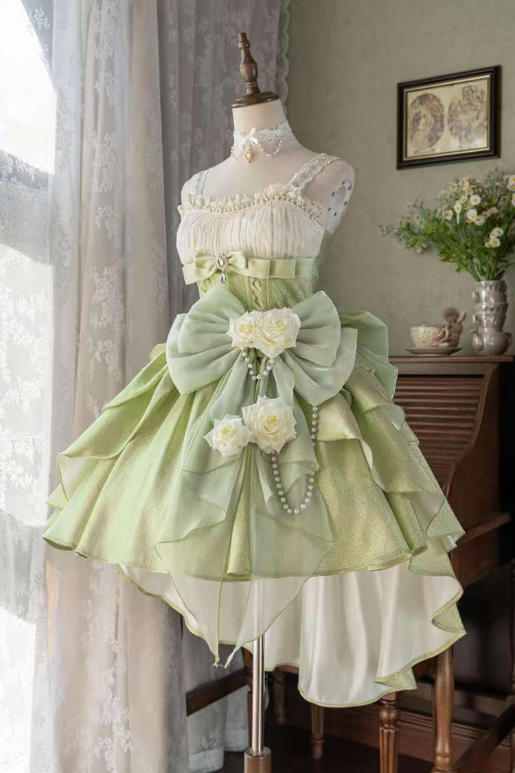 Green Rose Heart Knot Ruffle Hanayome Bowknot Sweet Princess Gorgeous Lolita Jsk Dress