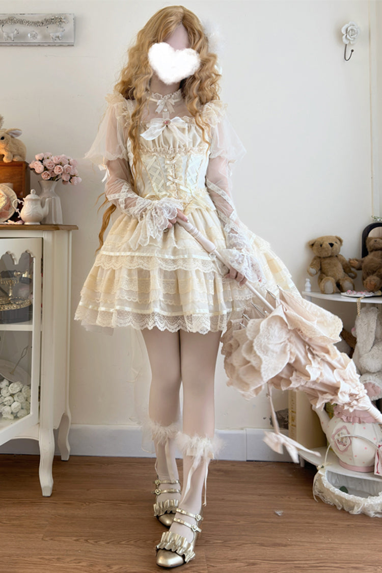 Apricot Girl Love Double-Layered Bowknot Lace Sweet Ballet Lolita Skirt Set