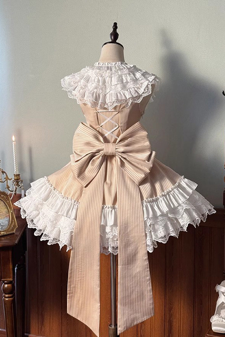 Champagne Miss Tsundere Sleeveless Multi-Layered Ruffle Bowknot Lace Asymmetric Sweet Princess Lolita Dress