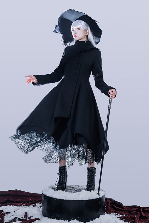 Black Icebreaker Irregular Hem Woolen Ouji Lolita Coat