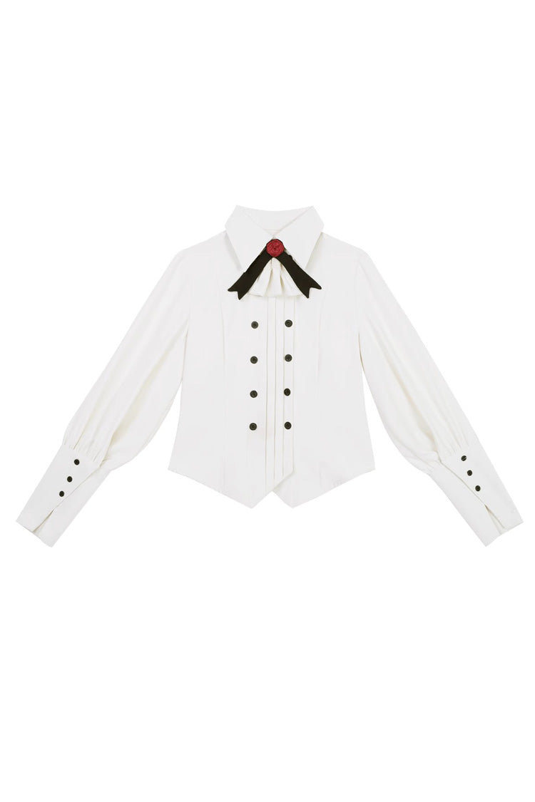 White Little Detective Long Sleeves Bowknot Ouji Prince Handsome Lolita Blouse