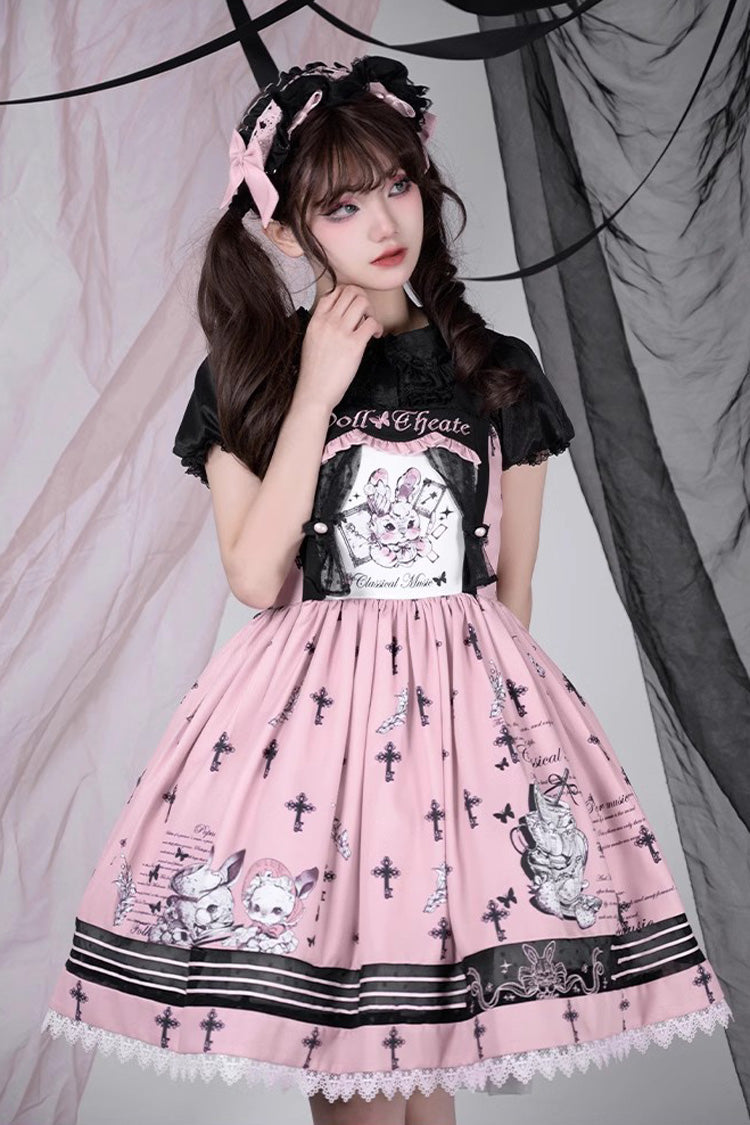 Pink Rabbit Doll Theater Print Sweet Lolita Jsk Dress