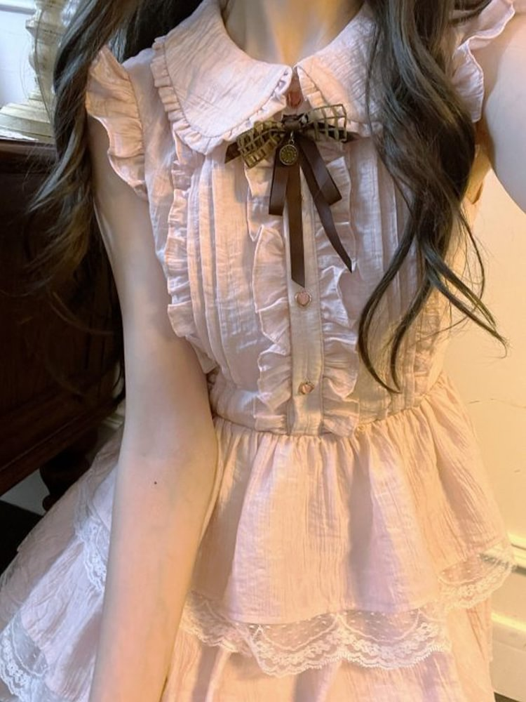 Sweet Lolita Doll Collar Pink Small Fly Sleeve Lace Edge Cake Princess Light Lolita Dress