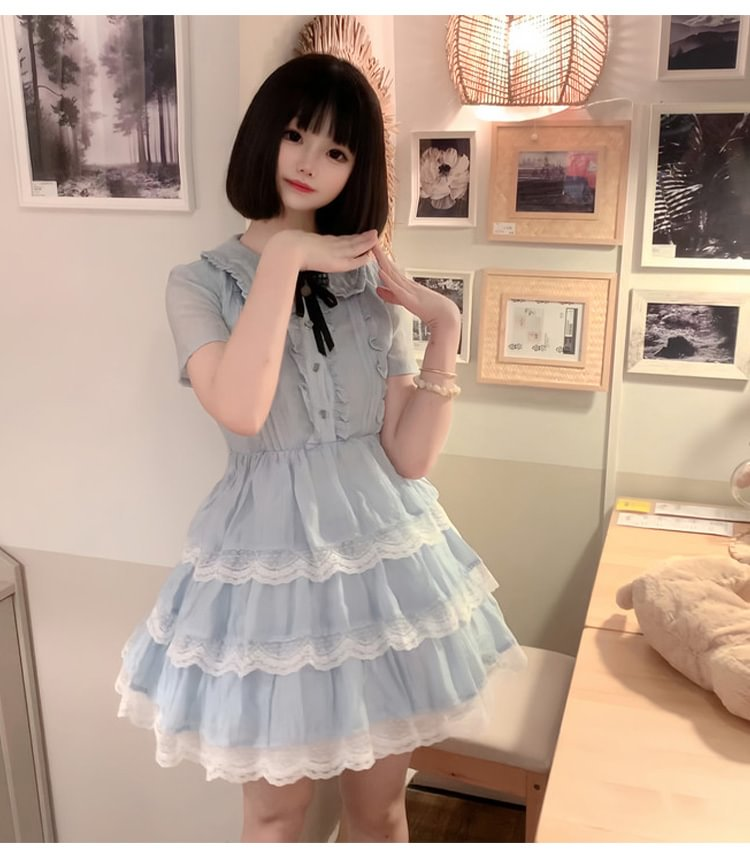 Sweet Lolita Doll Collar Pink Small Fly Sleeve Lace Edge Cake Princess Light Lolita Dress