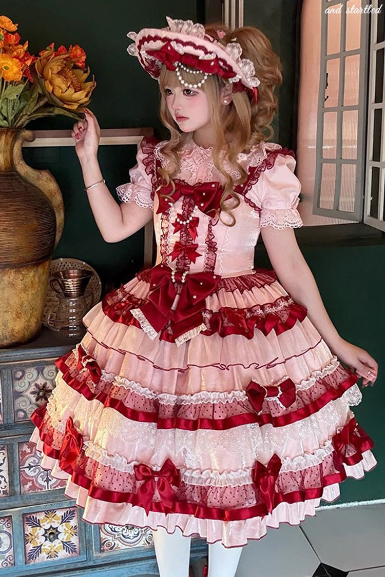 Red Ribbon Berries Sleeveless Multi-Layered Ruffle Bowknot Lace Sweet Lolita Jsk Dress