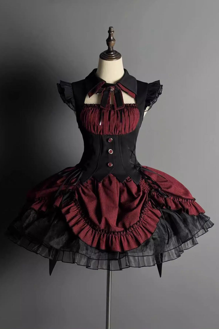 Black/Red Potions Sleeveless Triple-Layered Ruffle Bowknot Lace Gothic Lolita Dress 2 Colors