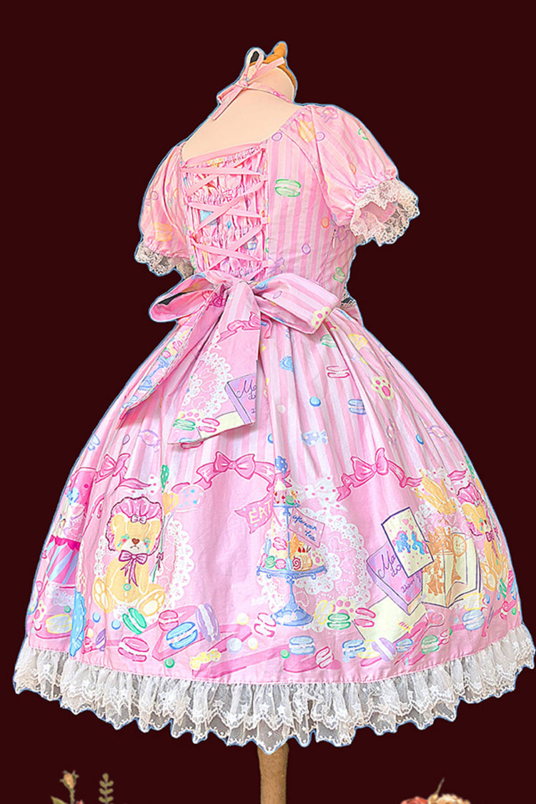 Macaron Dolly House Doll Collar Short Sleeves Print Bowknot Sweet Lolita Dress 3 Colors
