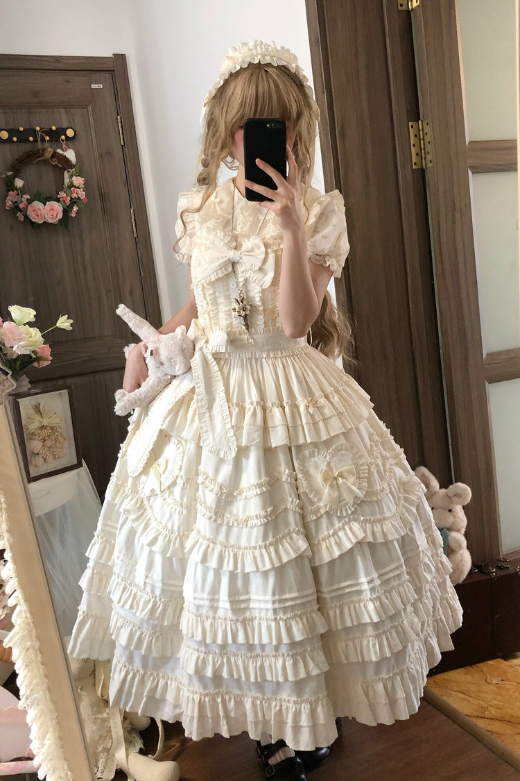 Apricot Heart In Love Multi-Layered Ruffled Bow Sweet Lolita Jsk Dress