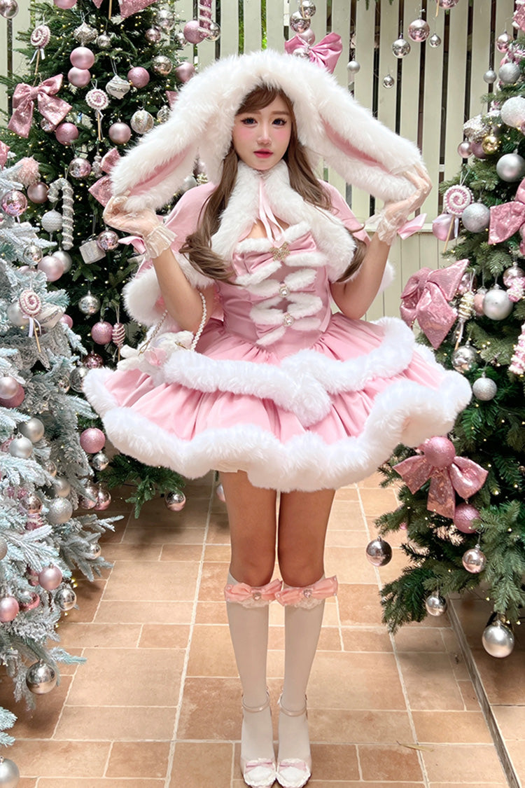 Pink Holiday Double-Layered Bowknot Sweet Princess Lolita Strapless Dress