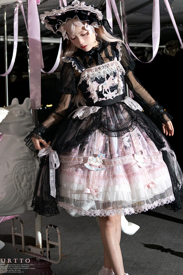 Pink/Blue Pegasus Park Multi-Layered Print Ruffle Bowknot Lace Sweet Gorgeous Lolita Jsk Dress