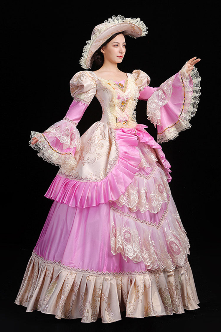 Trumpet Sleeves High Waisted Ruffled Multi-Layer Hollow Embroidery Print Victorian Lolita Prom Dress