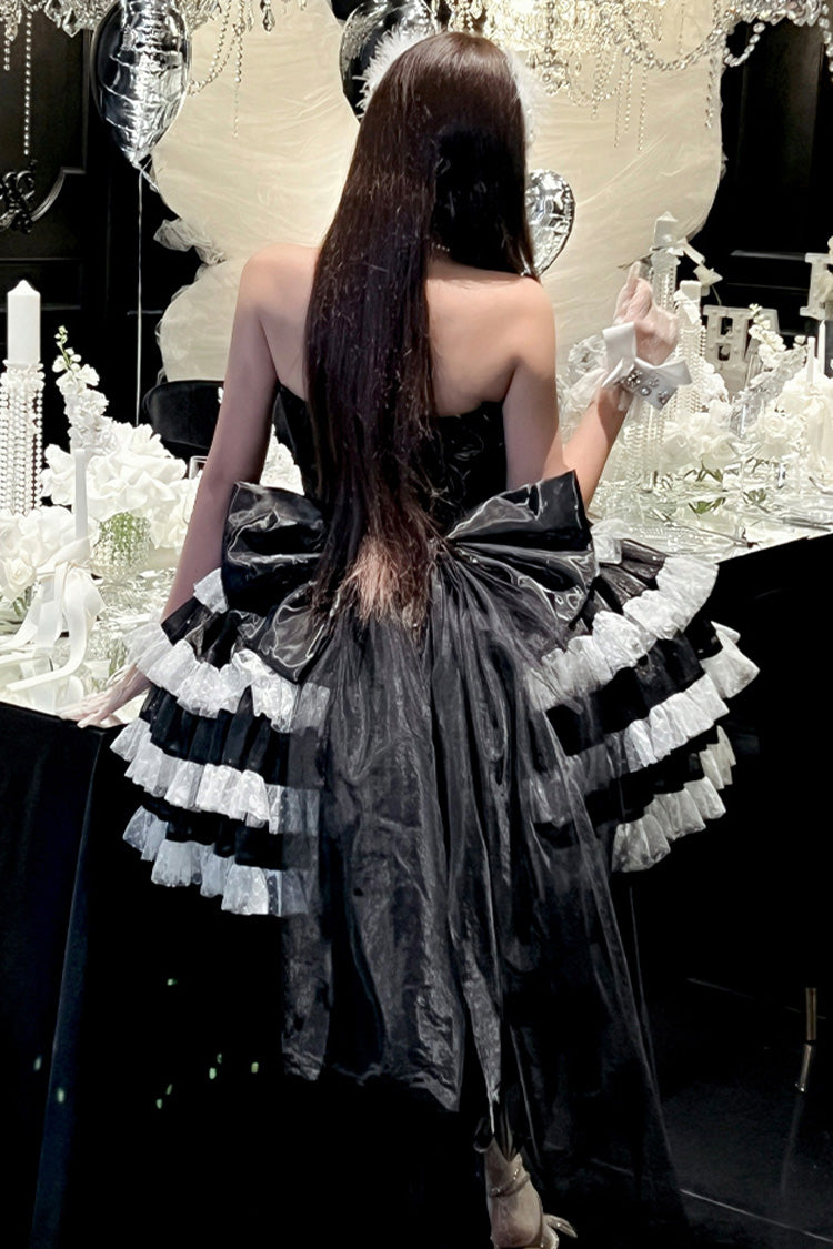 Black Heartbeat at First Sight Off Shoulder Sleeveless Multi-Layered Ruffle Bowknot Lace Lace-Up Sweet Princess Gorgeous Lolita Dress