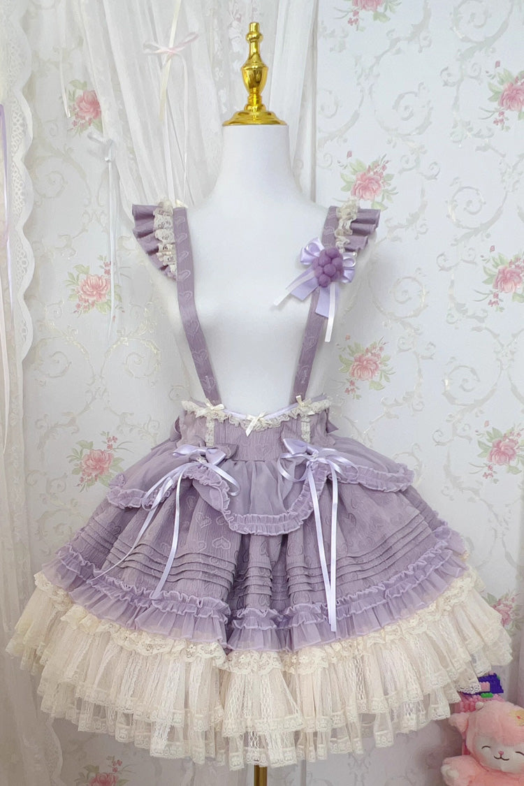 Grape Crunchies Sleeveless Multi-Layered Ruffled Bow Lace Sweet Lolita Strap Dress 2 Colors