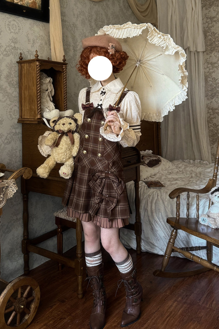 Chocolate Tiramisu Low Waisted Plaid Print Ruffle Bowknot Sweet Lolita Strap Dress
