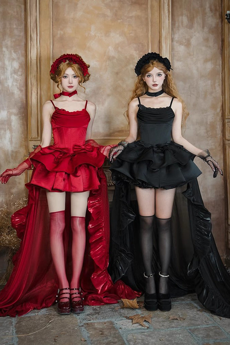 Black Duet Sleeveless Double-Layered Ruffle Bowknot Gothic Elegant Gorgeous Lolita Jsk Dress