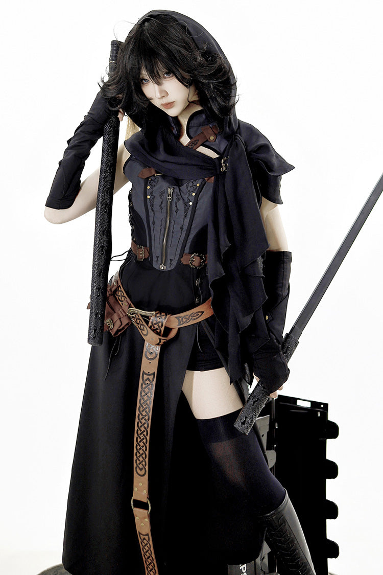 Black/Grey Phantom of the Night Sleeveless Lace-Up Fashion Gothic Punk Lolita Dress