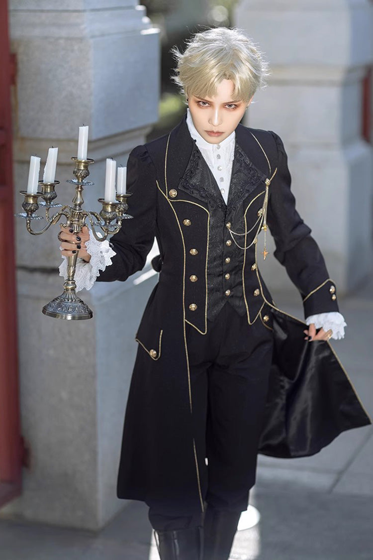 Prince Retro Immortal Black and White Rose Single Breasted Ouji Fashion Lolita Coat