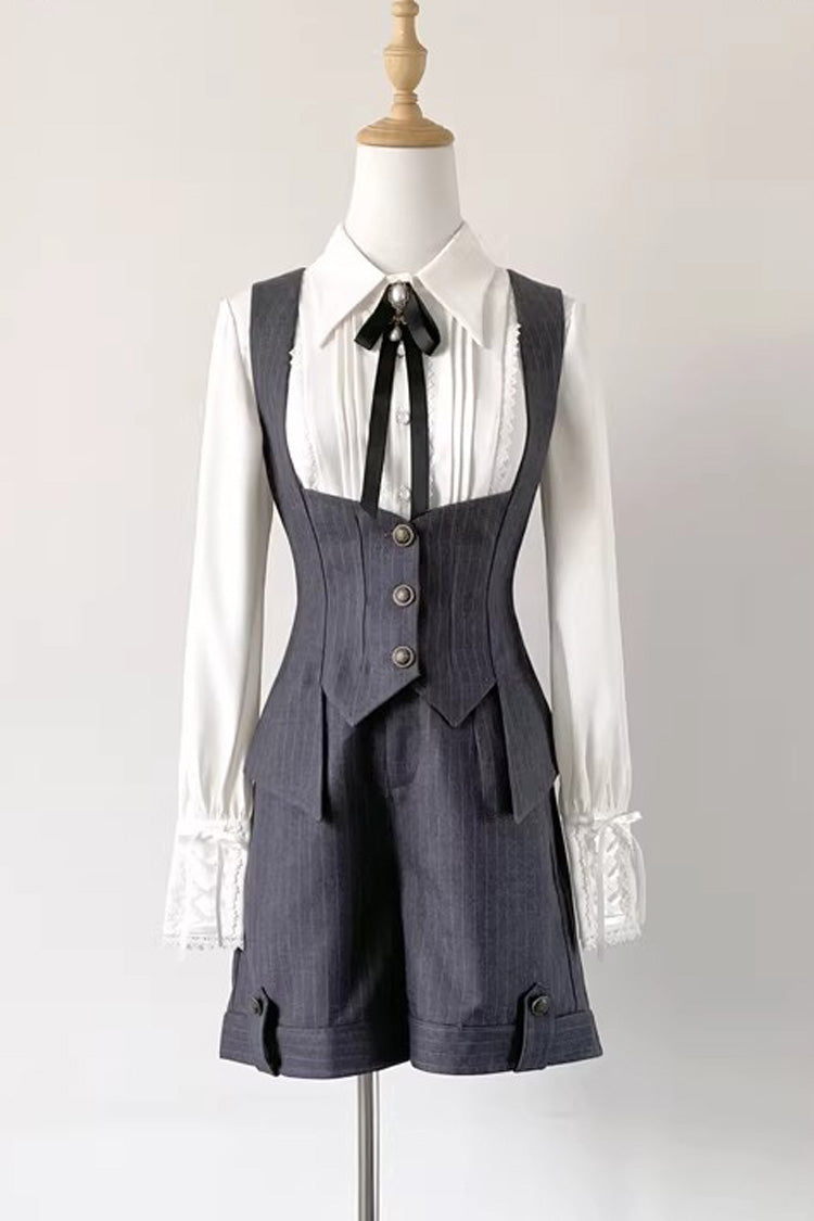 Grey Griffin's Pact Bust Support Striped Printed Gothic Ouji Lolita Shorts Vest Set