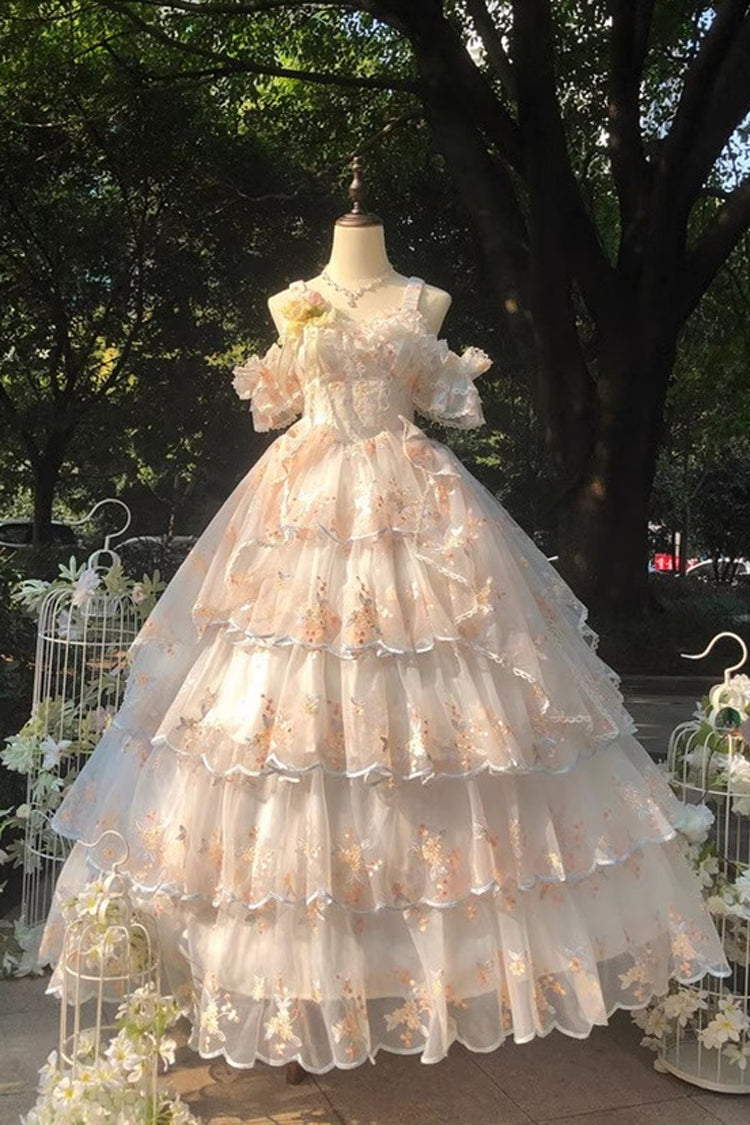 Apricot Diana's Flowers Sleeveless Multi-Layered Ruffle Hanayome Bowknot Lace Sweet Gorgeous Lolita Jsk Dress 2 Versions
