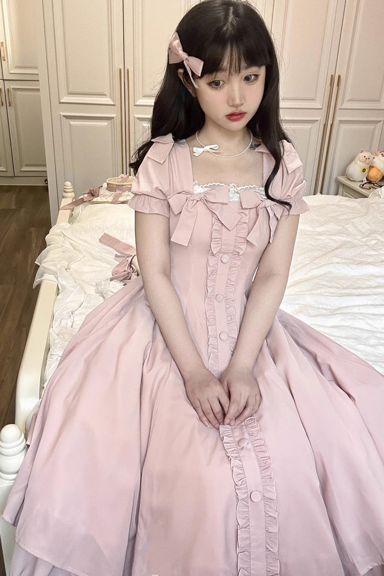 Pink Annie's Gift Short Sleeves Bowknot Sweet Lolita Dress (Plus Size Support)