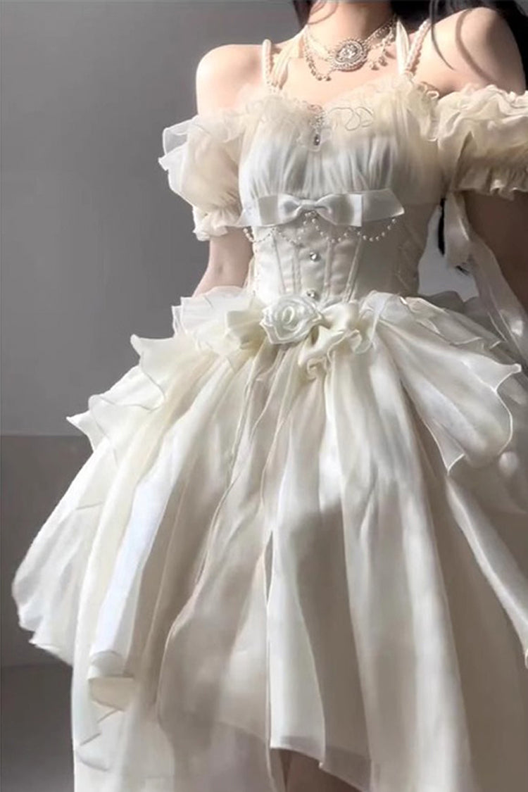 Ivory Bowknot Irregular Sweet Princess Lolita Jsk Dress