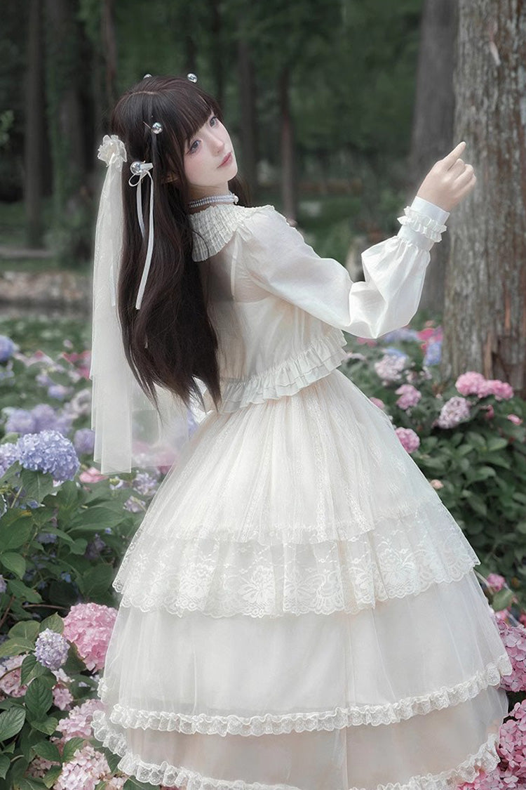 Ivory Tower Multi-layer Ruffle Embroidery Sweet Elegant Lolita Jsk Dress (Long Version)