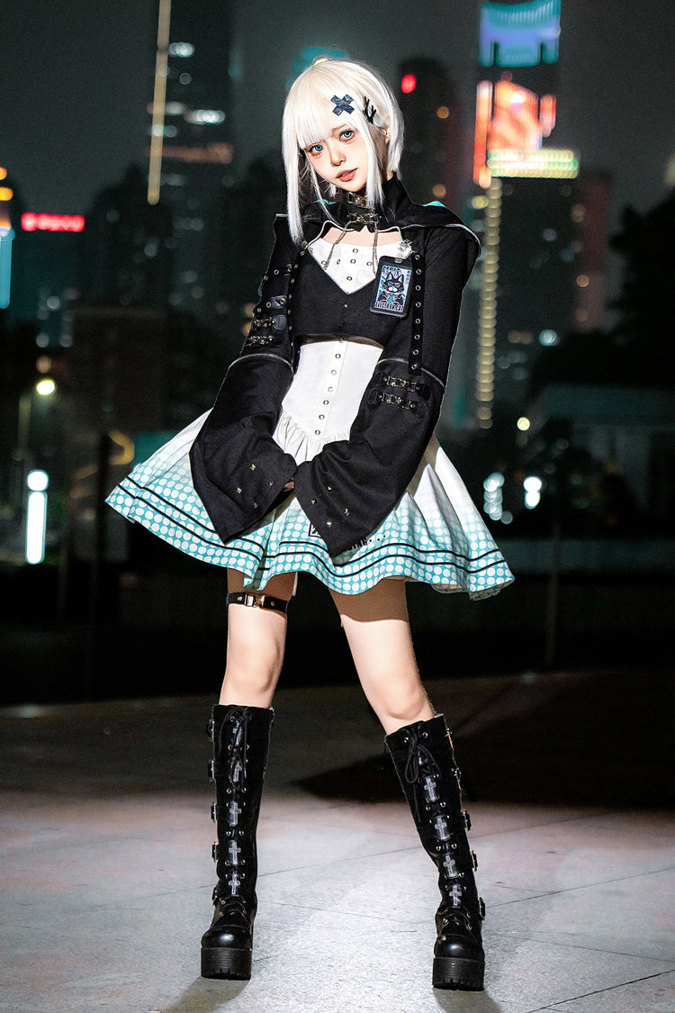 Black/White Electronic Cat Print Future Suit Gothic Cool Lolita Dress
