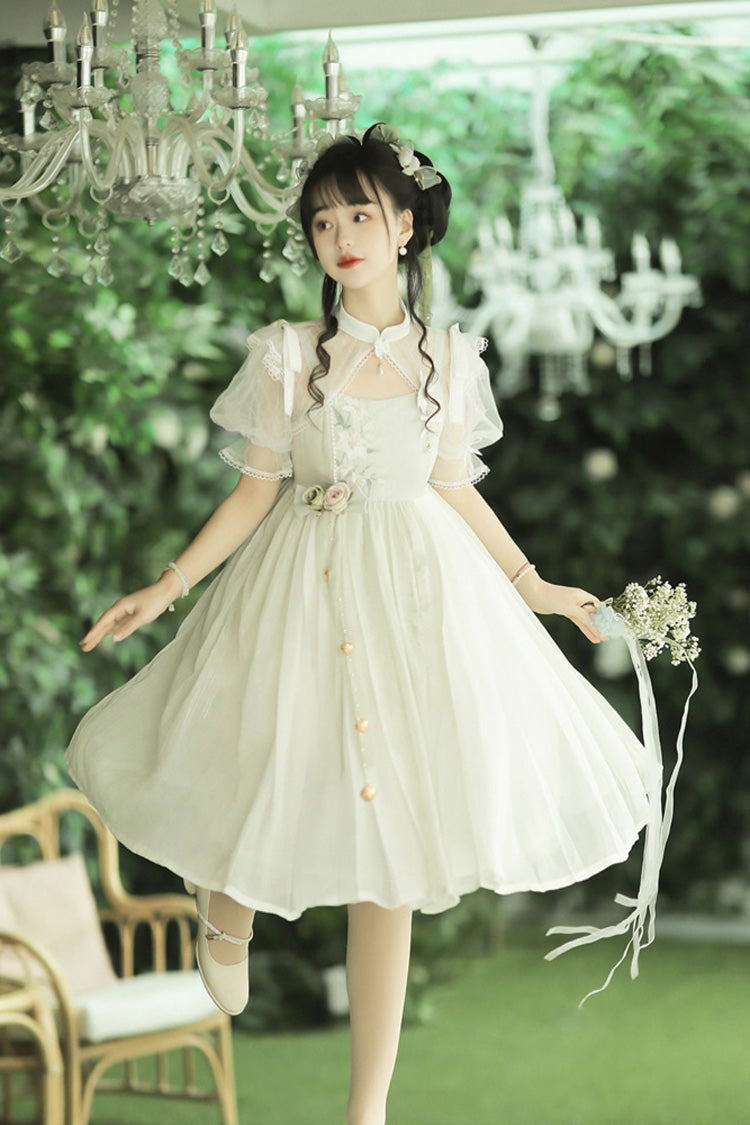 Mint Green Sleeveless Lily Embroidery Cute Lolita Jsk Dress