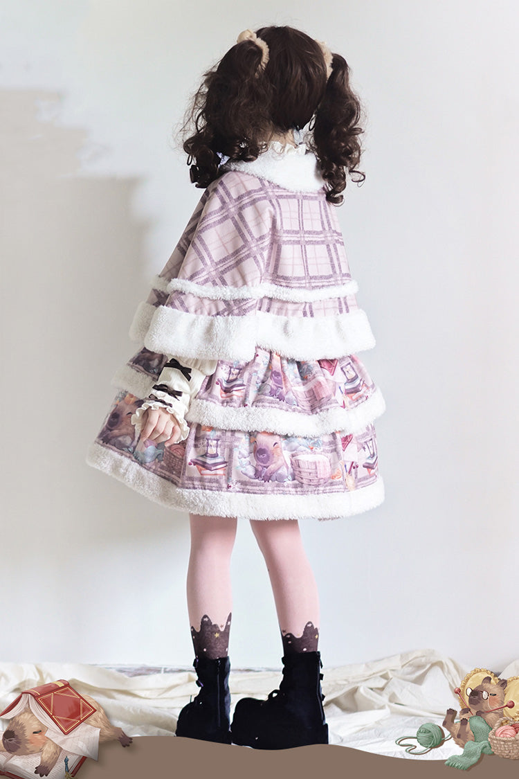 Pink/Purple Capybara Double-Layered Print Fluffy Fall Winter Sweet Lolita Jsk Dress