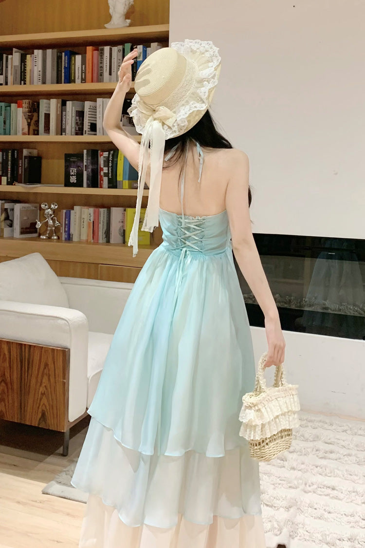 Mint Green Dreaming About The Sea Sleeveless Triple-Layered Ruffle Lace-Up Sweet Lolita Jsk Dress