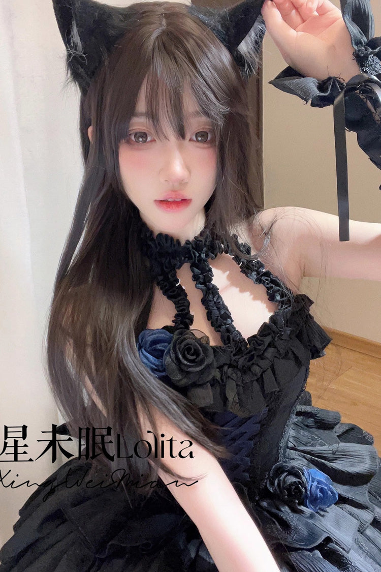 Sunset Venus Halterneck Sleeveless Multi-Layered Ruffle Bowknot Lace Fishbone Sweet Lolita Dress 2 Colors