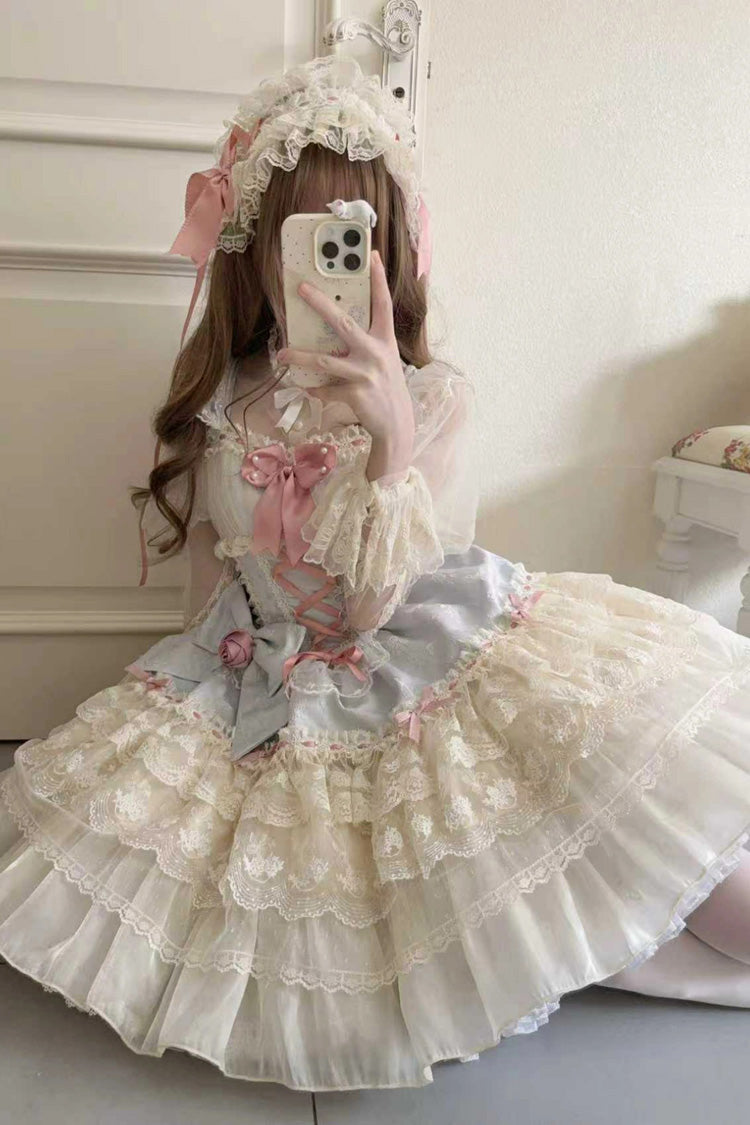 Blue Rose Canticle Sleeveless Multi-Layered Bowknot Lace Lace-Up Pearl Ballet Sweet Lolita Jsk Dress