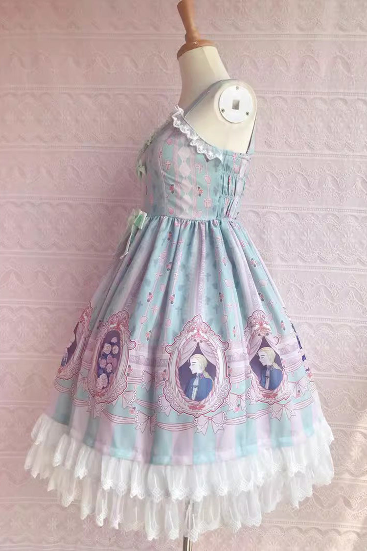 Double Layer Rose Lover's Dream Print Ruffle Bowknot Sweet Lolita Jsk Dress 3 Colors