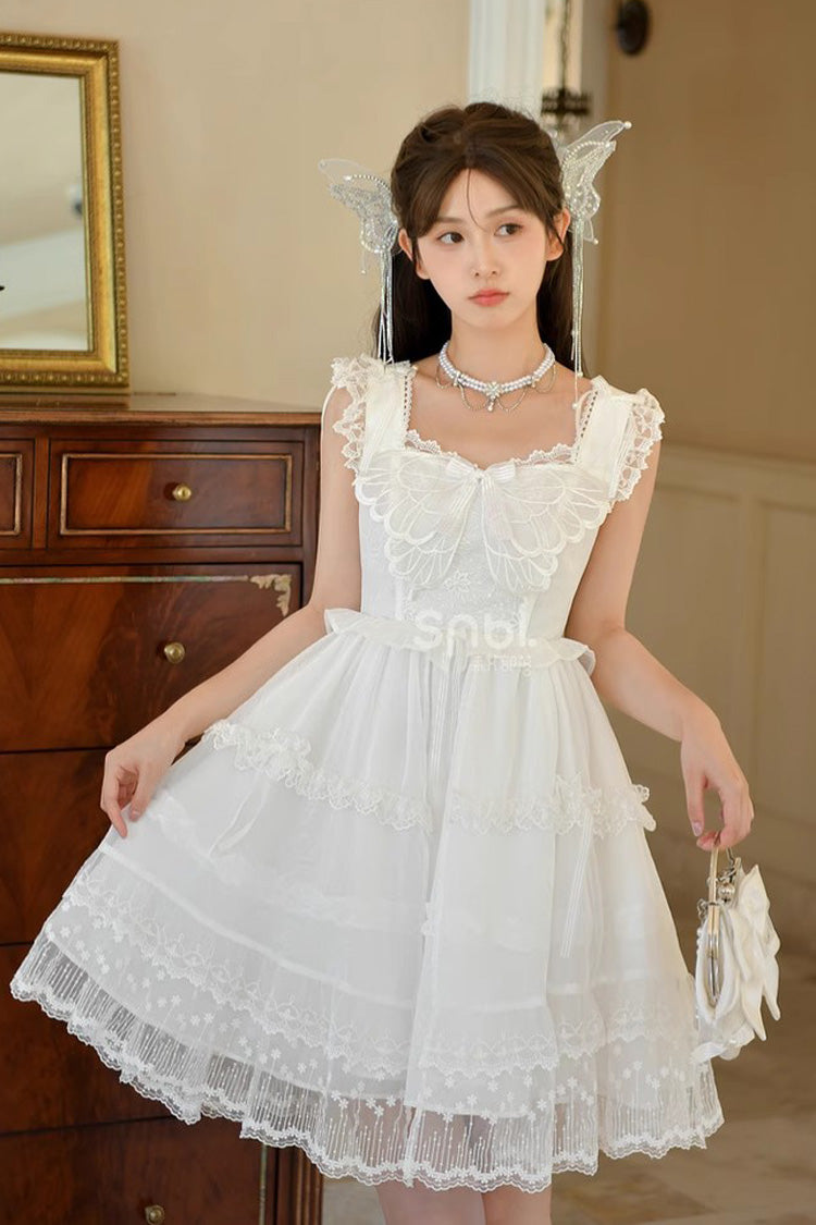 White Ruffle Cardigan Bowknot Lace Sweet Princess Lolita Jsk Dress