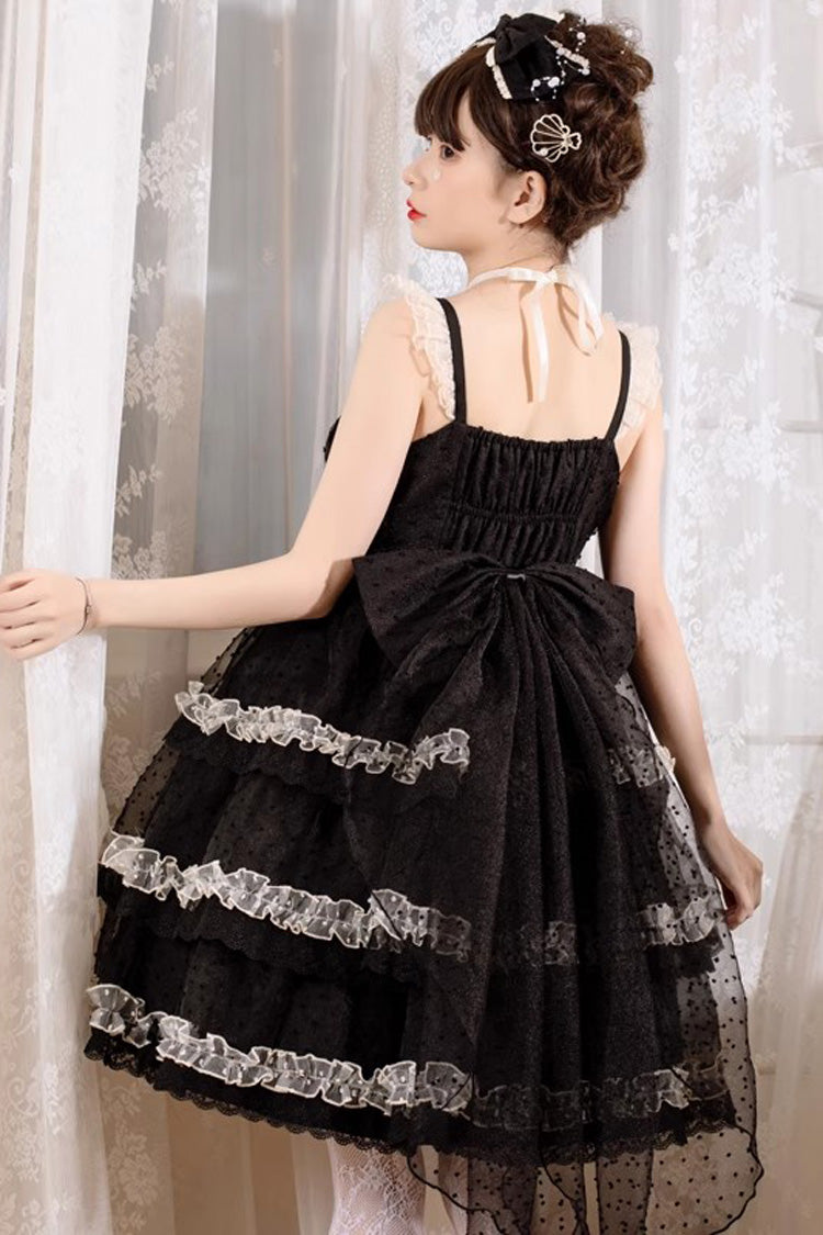 Black Du Meisha's Star Wish Sleeveless Triple-Layered Jacquard Ruffle Bowknot Sweet Gothic Lolita Jsk Dress