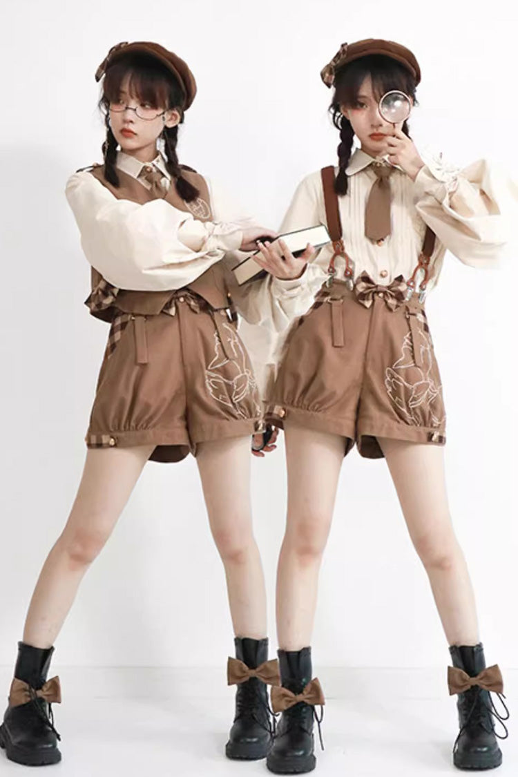 Brown Detective Goose Rivet Buttons Ouji Lolita Shorts