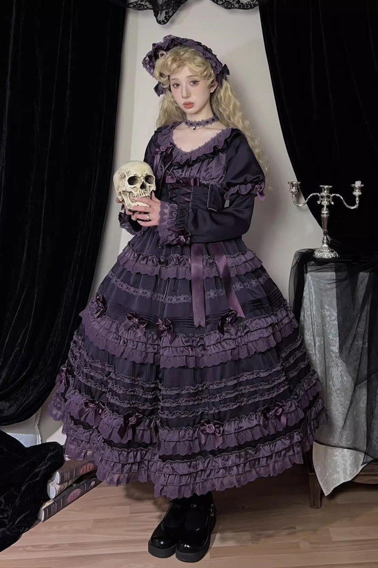 Purple Layered Blackcurrant Short Sleeves Ruffle Bowknot Lace Sweet Lolita Dress