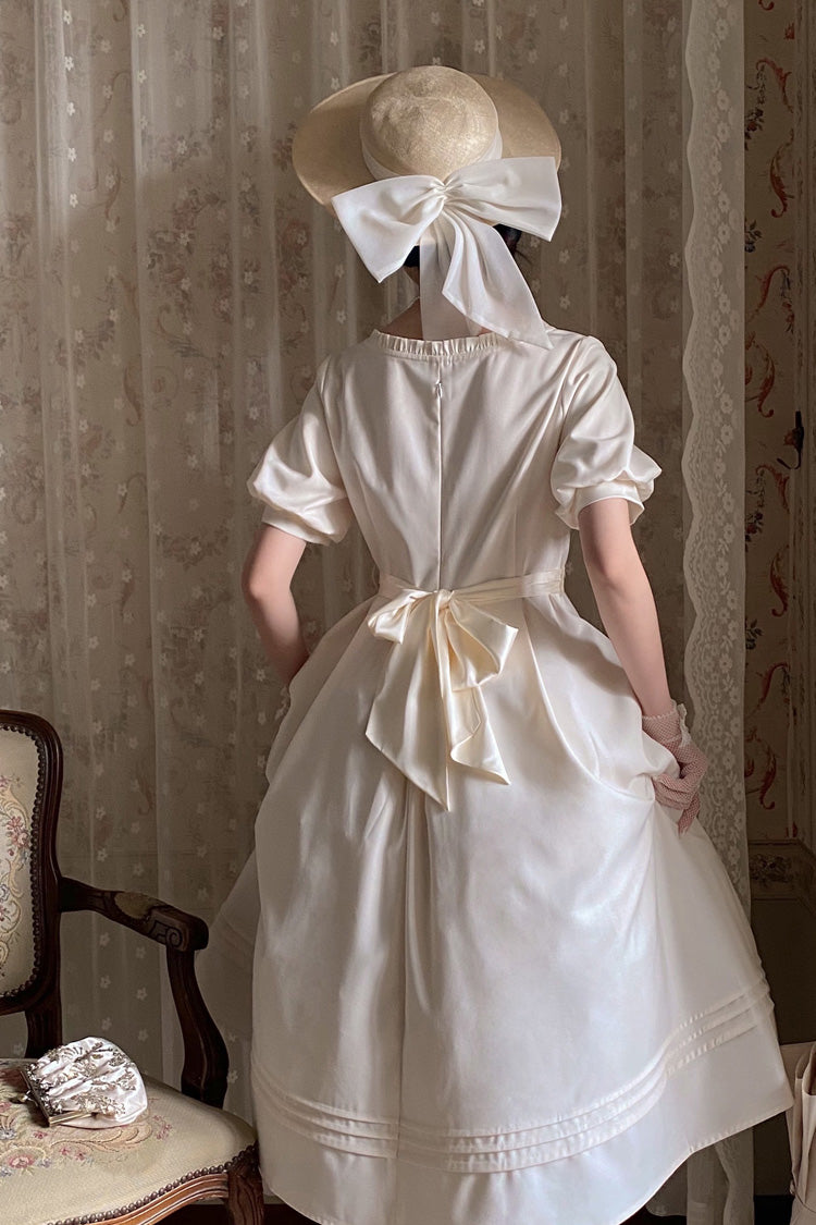 Apricot Random Thoughts Square Collar Short Sleeves Ruffle Classic Vintage Elegant Lolita Dress