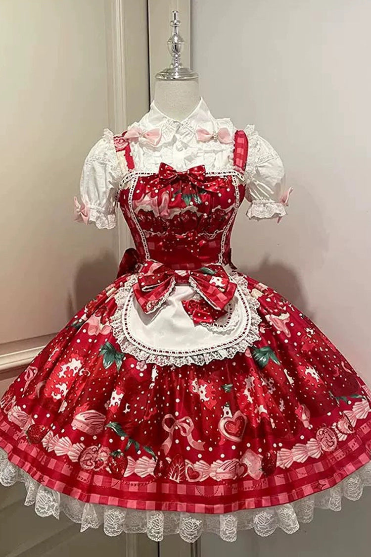 Dream to Strawberry Print Ruffle Bowknot Lace Sweet Lolita Jsk Dress 4 Colors