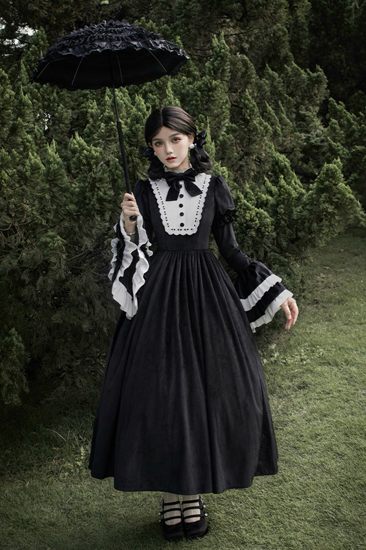 Black Sleepless Night Long Hime Sleeves Ruffle Bowknot Gothic Lolita Dress
