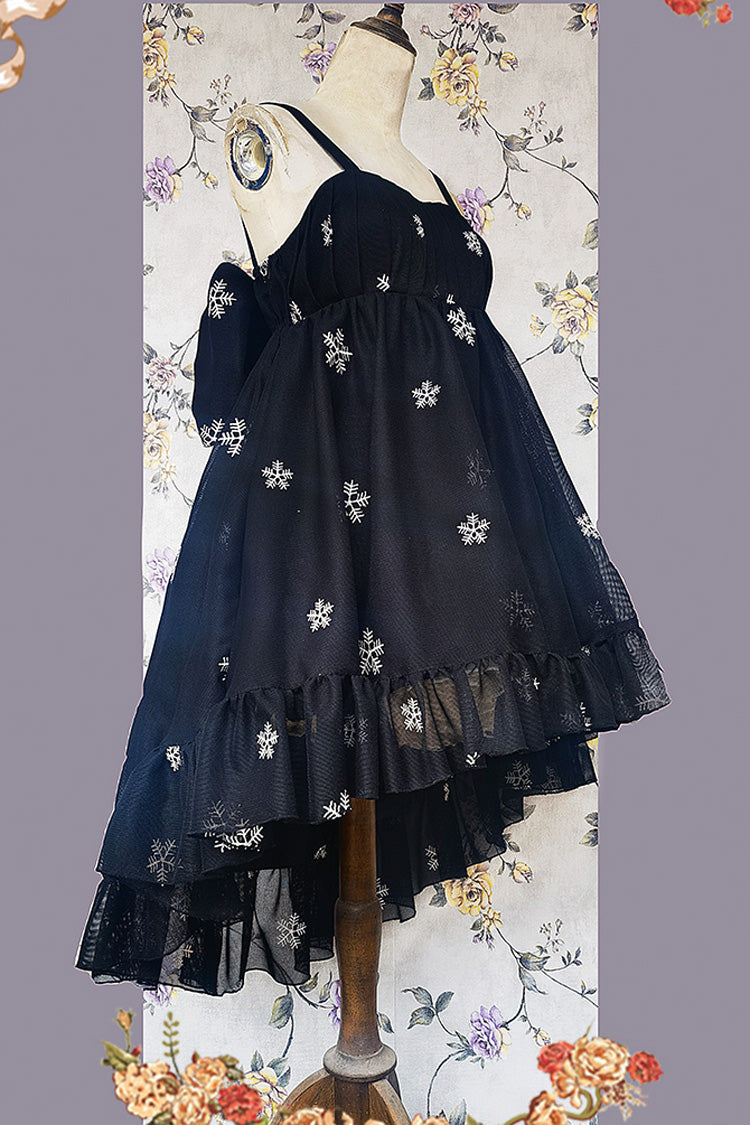 Feather Snowflake Embroidery Print Sleeveless Ruffle Bowknot Sweet Lolita Jsk Dress 3 Colors