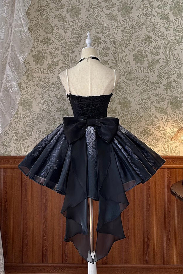 Black Sleeveless Ruffle Bowknot Gothic Princess Fish Bone Bridesmaid Lolita Jsk Dress