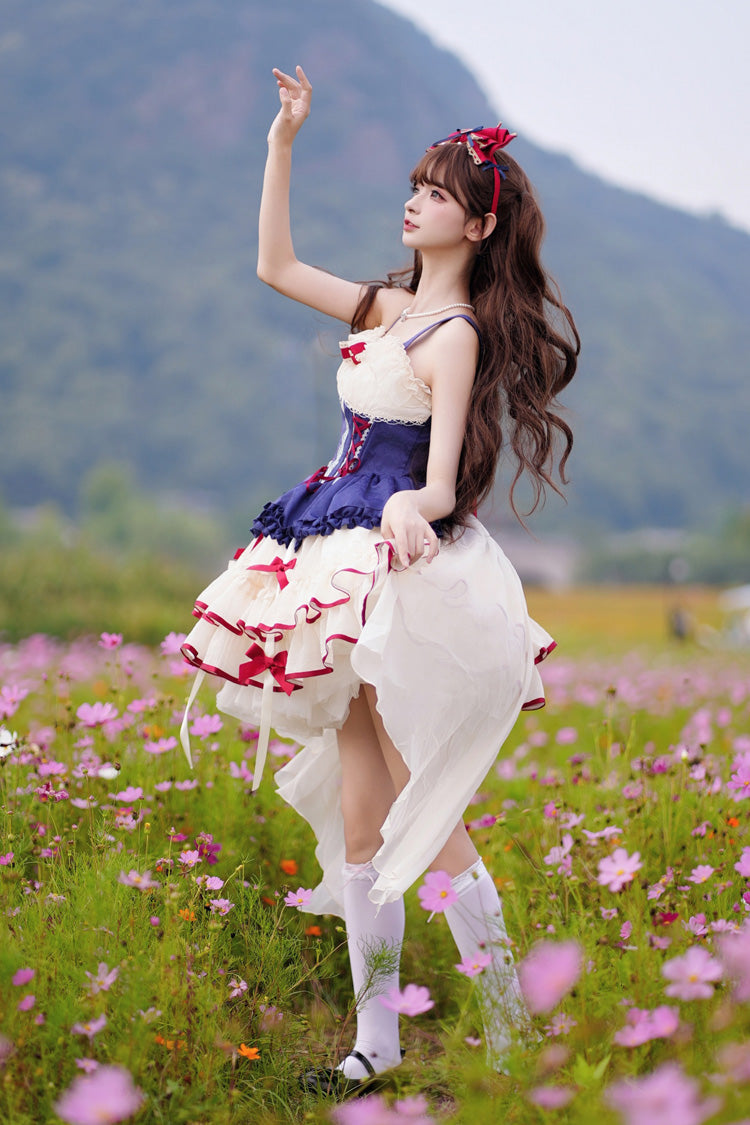 Blue/Ivory Dance of Time Snow White Triple-Layered Ballet Style Bowknot Lace-Up Sweet Lolita Jsk Dress