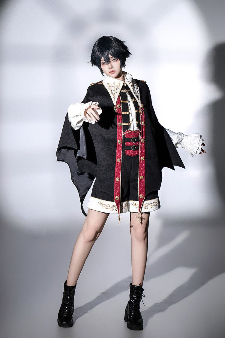 Black Vampire Noble Court Long Sleeves Embroidery Gothic Prince Handsome Ouji Lolita Set